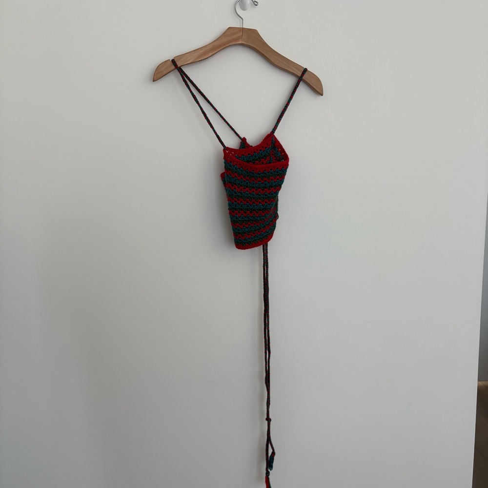 Maya Bey Crochet Handmade Crochet Halter Top Red Green Blue One Size Stretchy - Picture 7 of 13